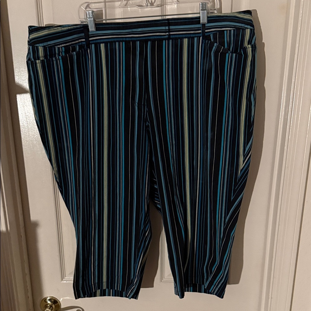 Lane Bryant Venezia Striped Black Capri Pants with Blue & Teal Accents